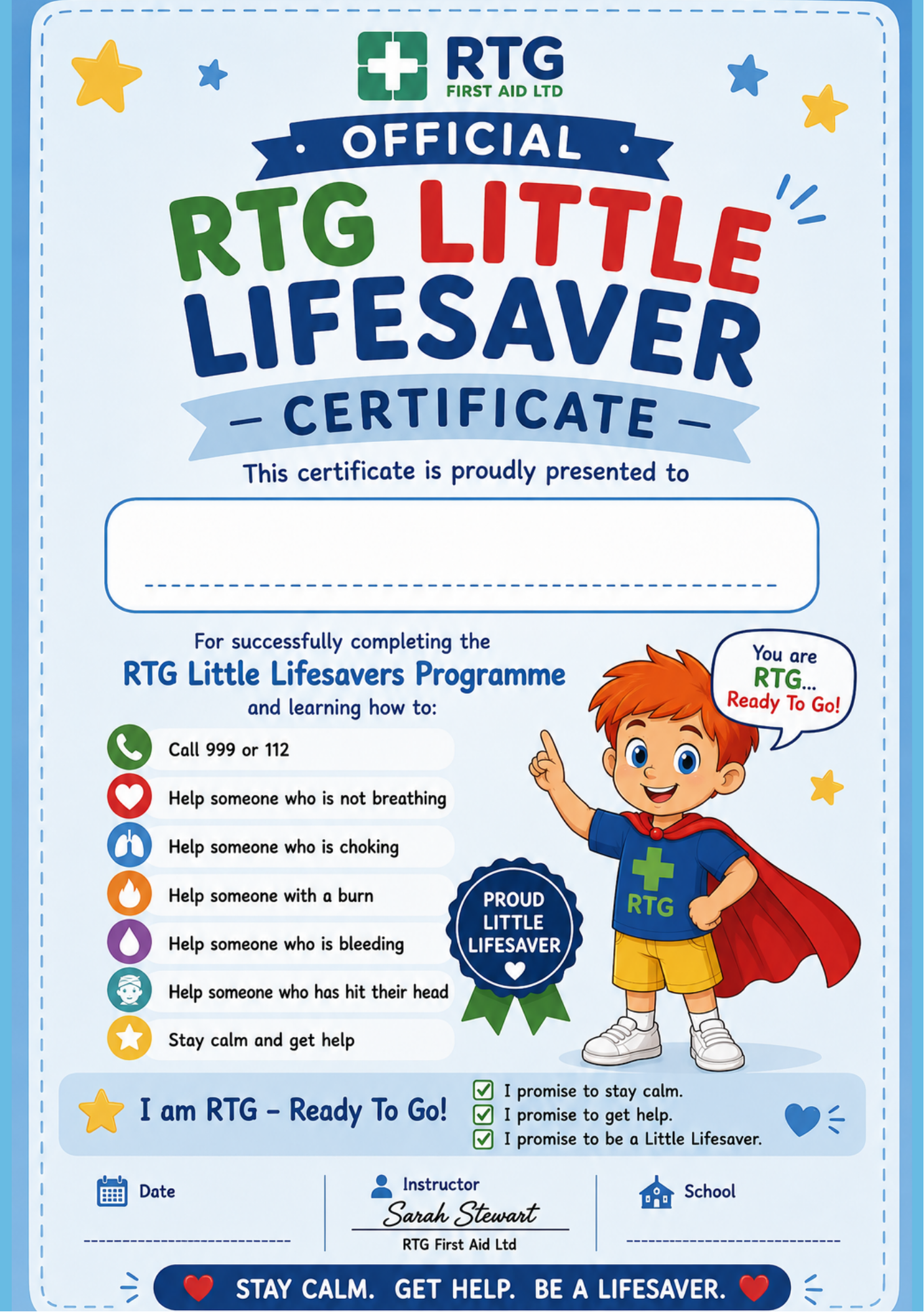 RTG Little Lifesaver certificate